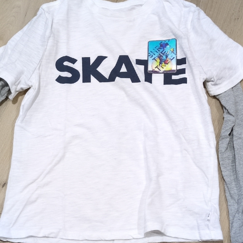 Kids White 'Skate' Layered-Look Long Sleeve Tee From The Gap.